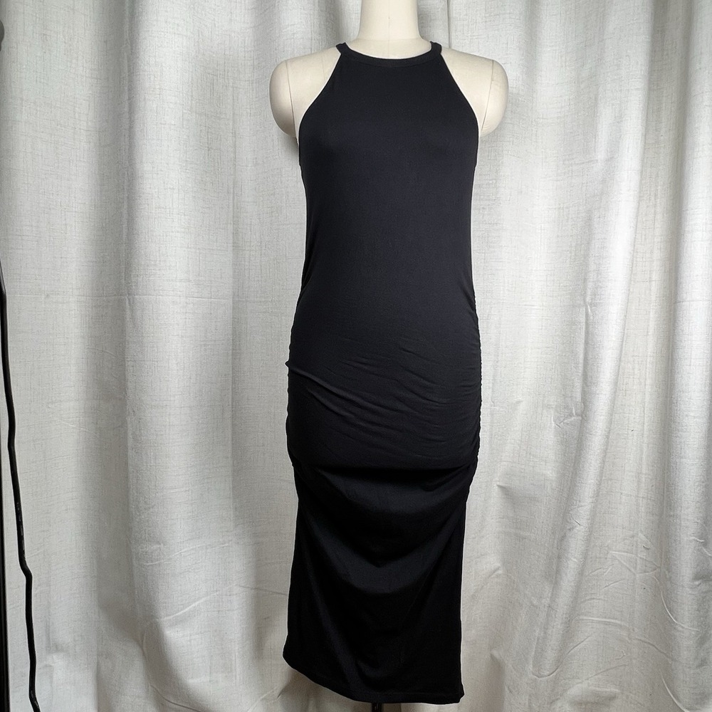 NEW! Michael Stars Stitch Fix Halter Dress Large Midi Ruched Black Bodycon